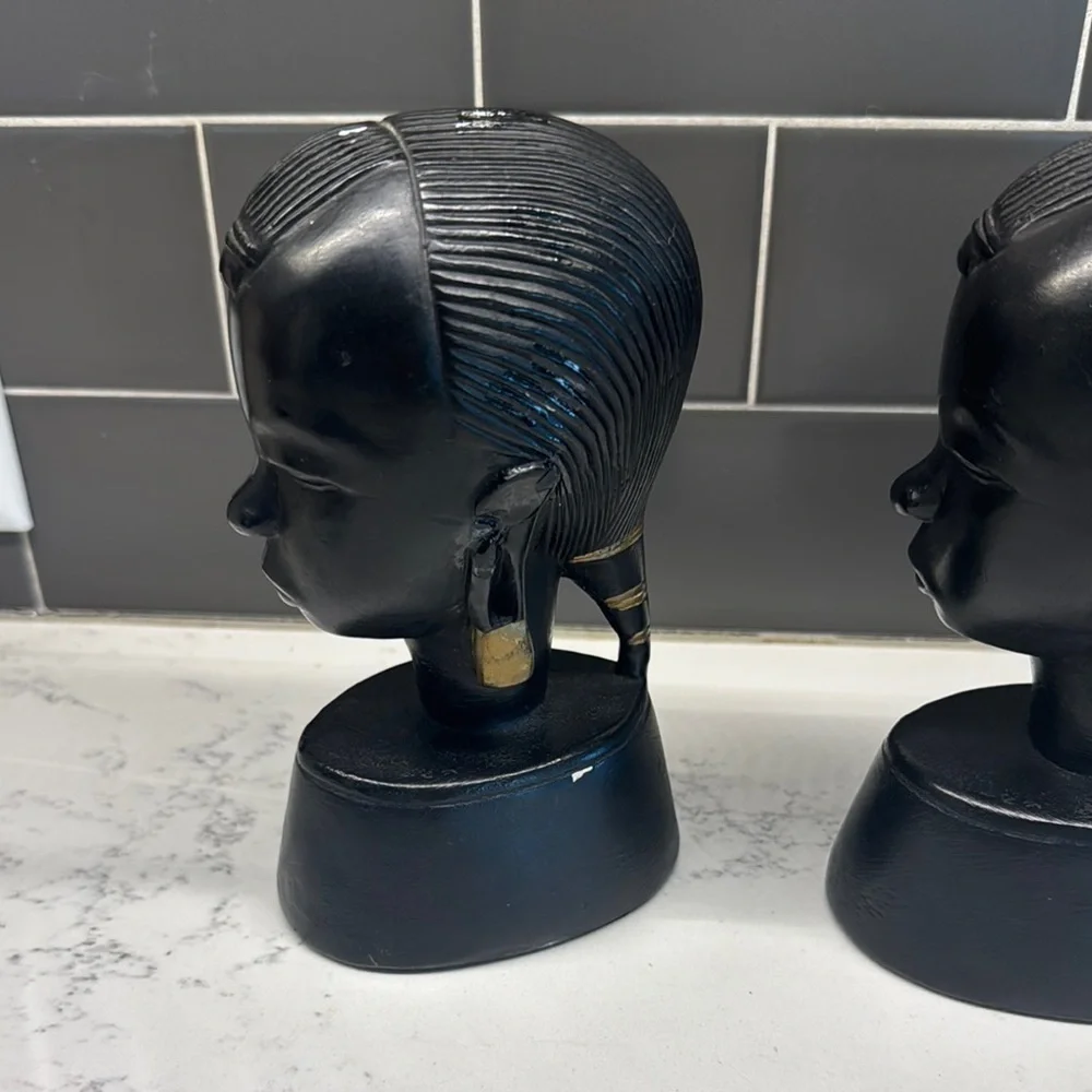 Vintage Ebony and Gold Accent Busts